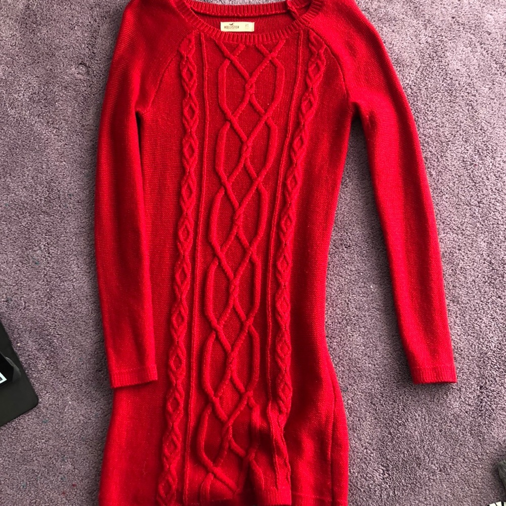 Red long sweater dress